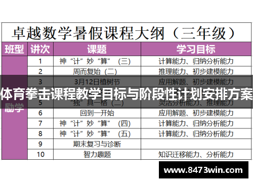 体育拳击课程教学目标与阶段性计划安排方案